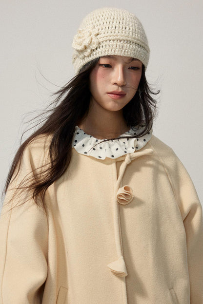 Pale Yellow Collarless Wool Coat