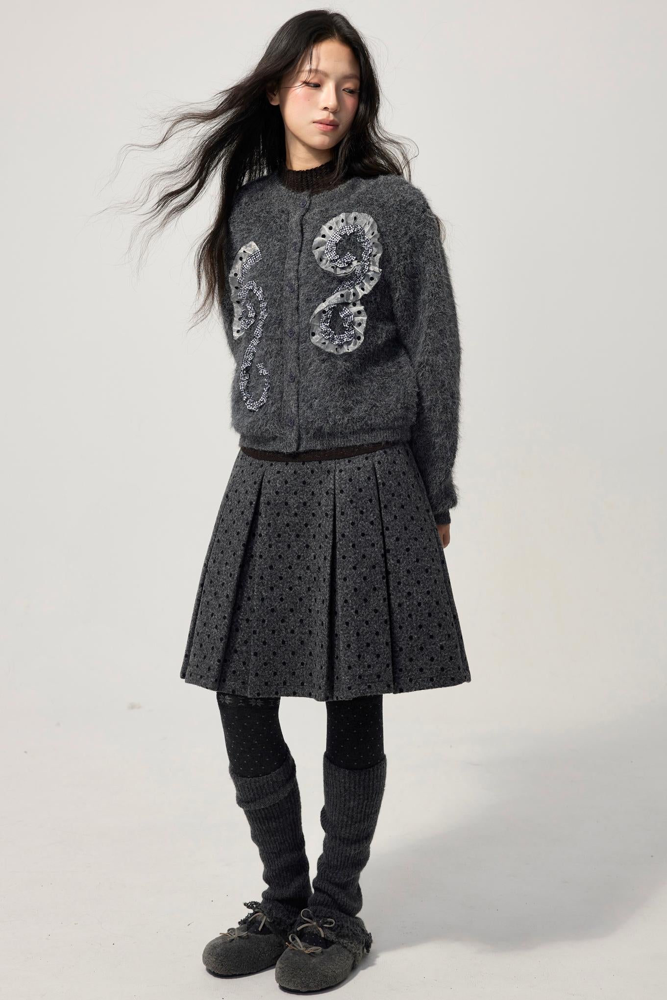 Grey Plaid Polka Dot Sweater