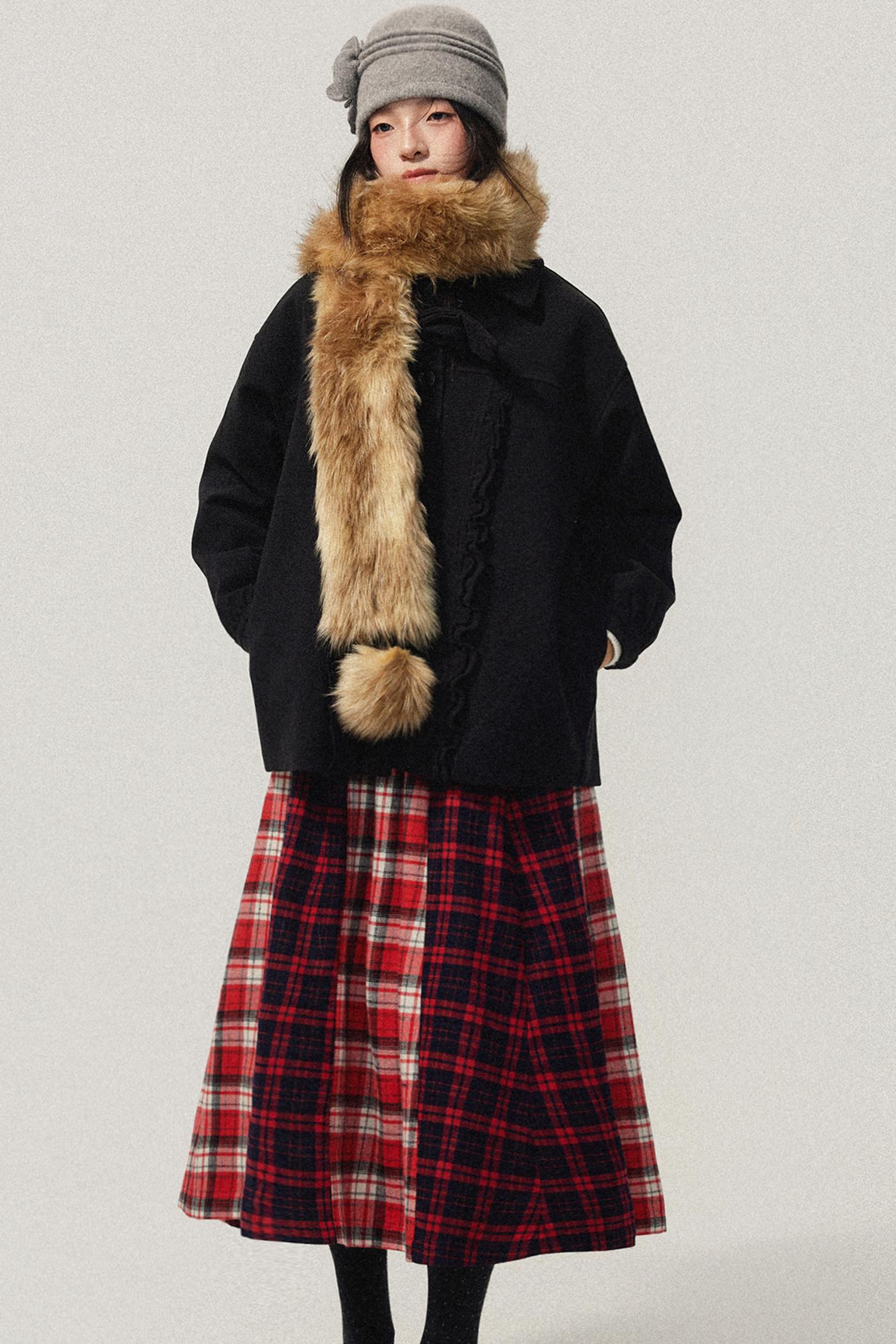 Red Plaid Elastic Waist A-Line Skirt