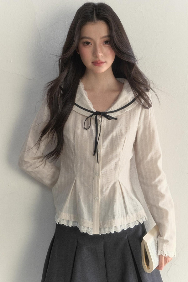 Texture Long Sleeve Waist Shirt Set-Up