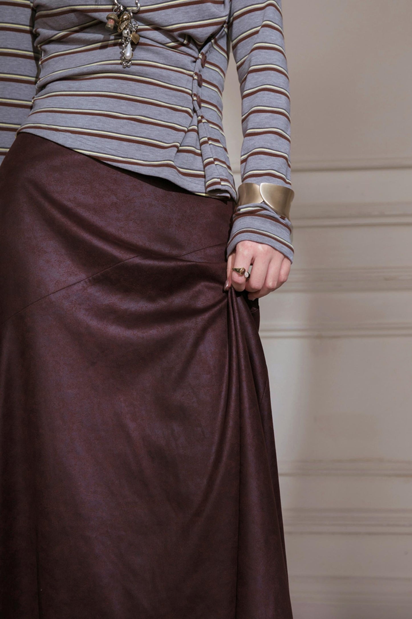 Burgundy Blended Brown Skirt