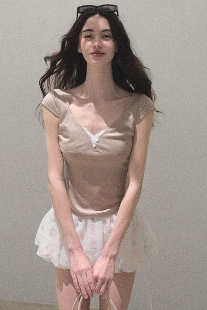 Lace Whisper V-Neck Tee