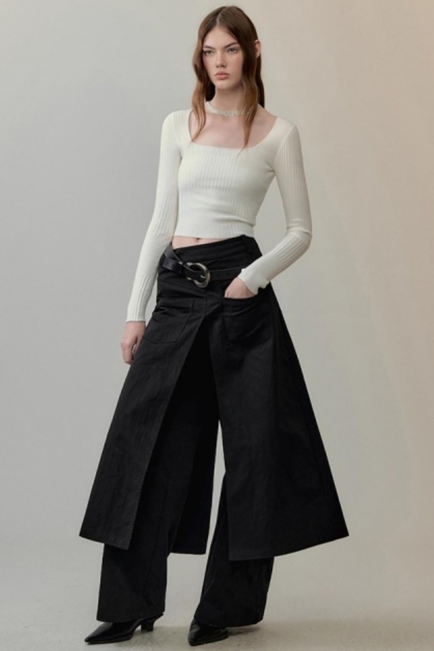 Patchwork Square Collar Knitted Top