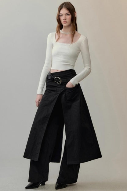 Patchwork Square Collar Knitted Top