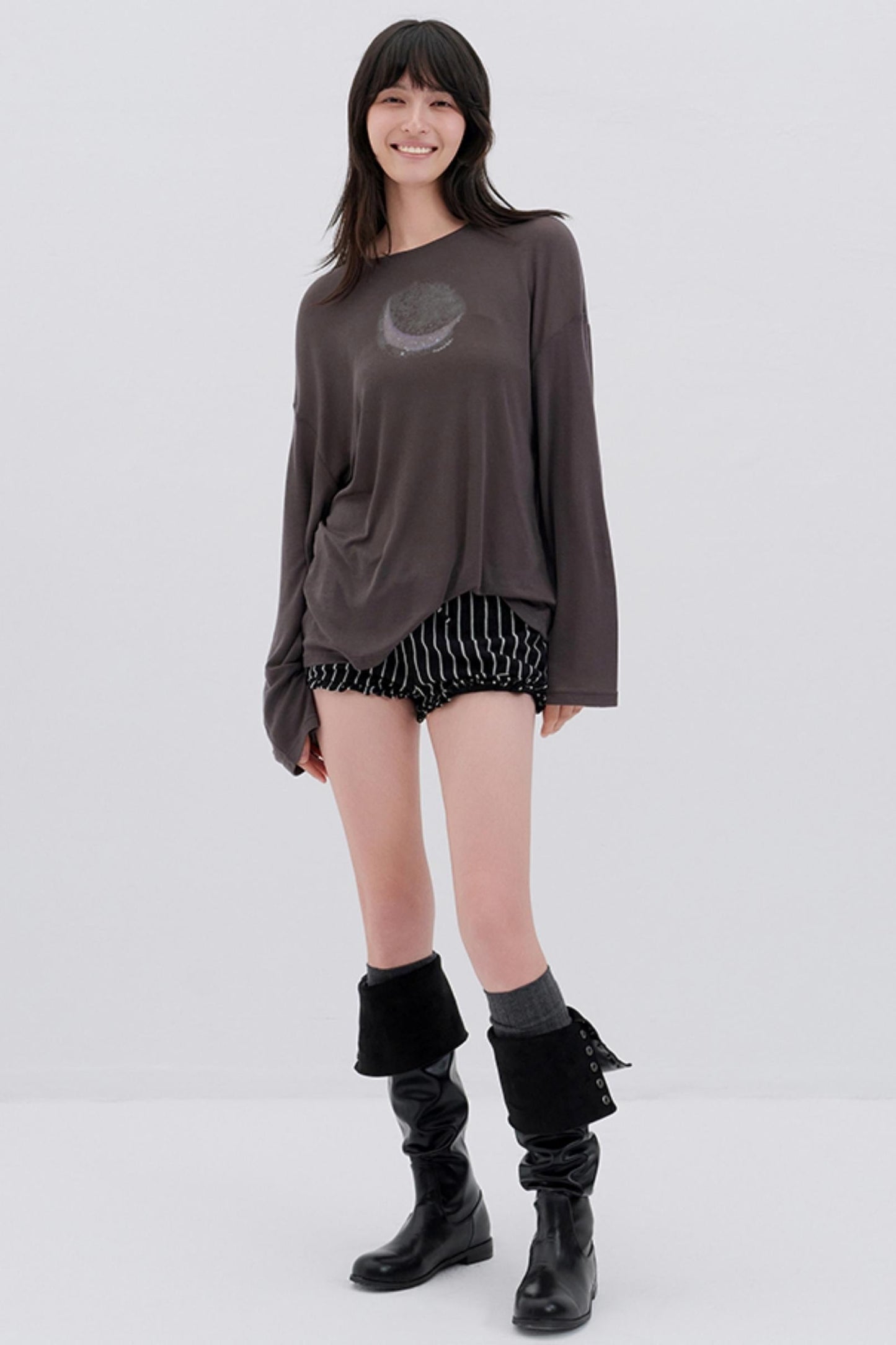 Moon Print Wool Blend Long Sleeves Top