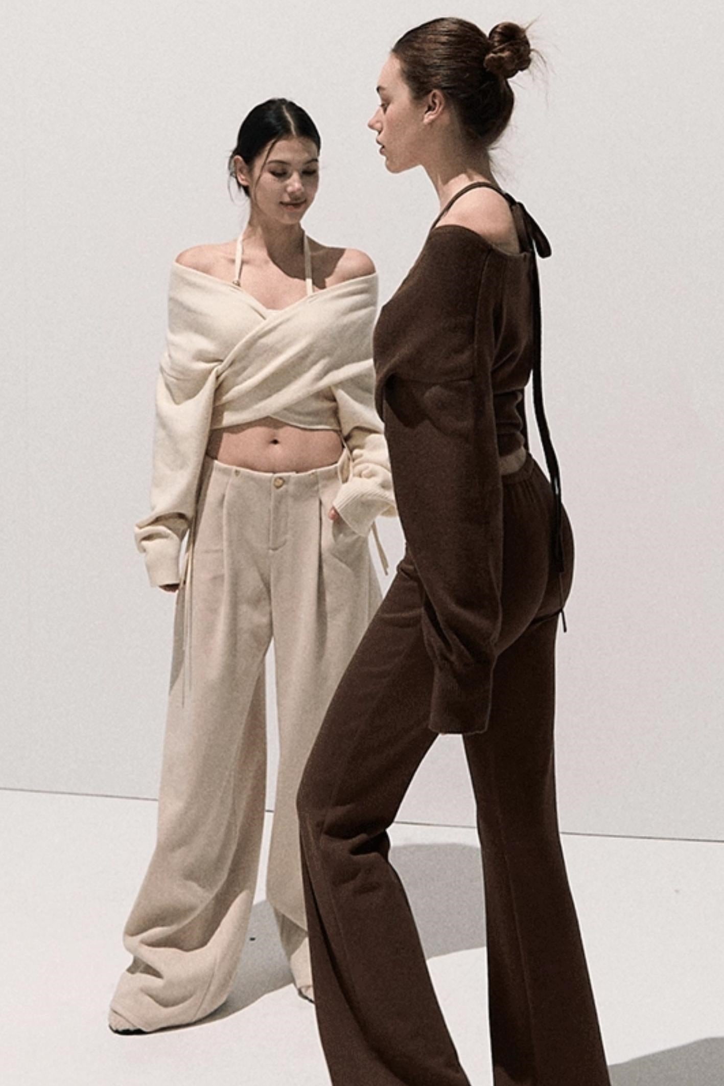 Cross-Waist Cropped Sweater