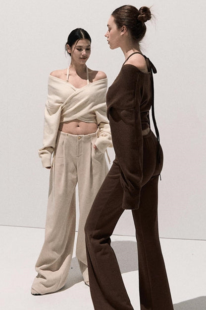 Cross-Waist Cropped Sweater