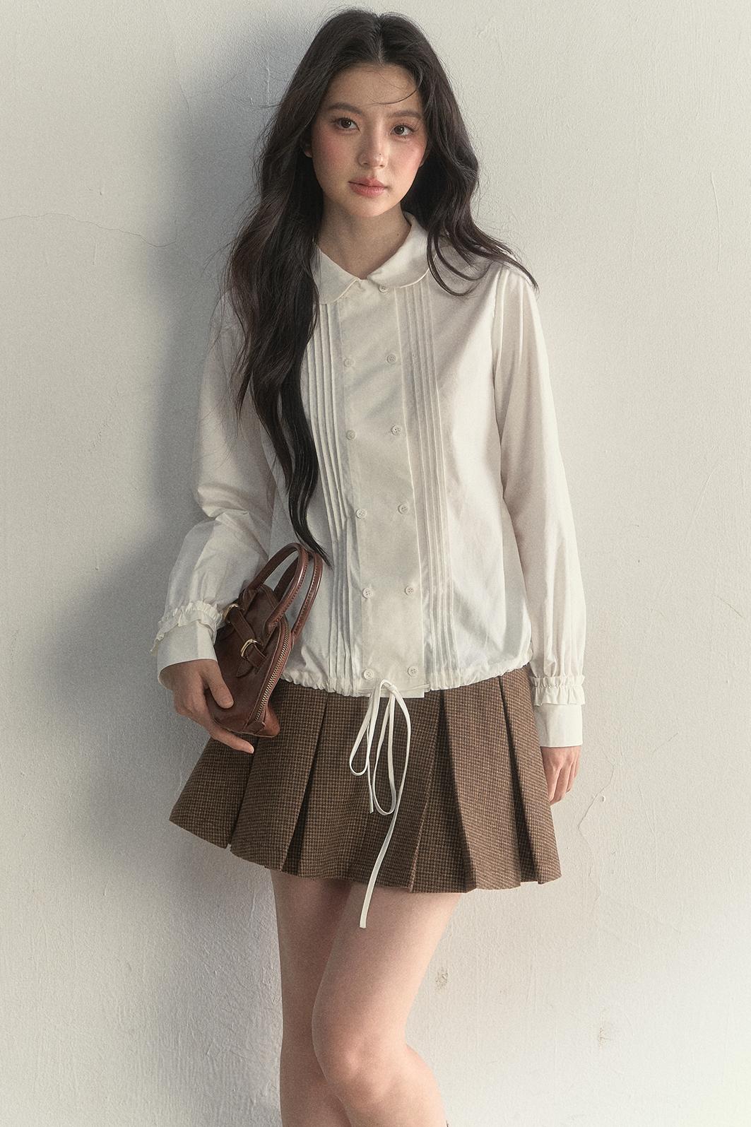 Vintage White Plaid Long Sleeve Inner Shirt