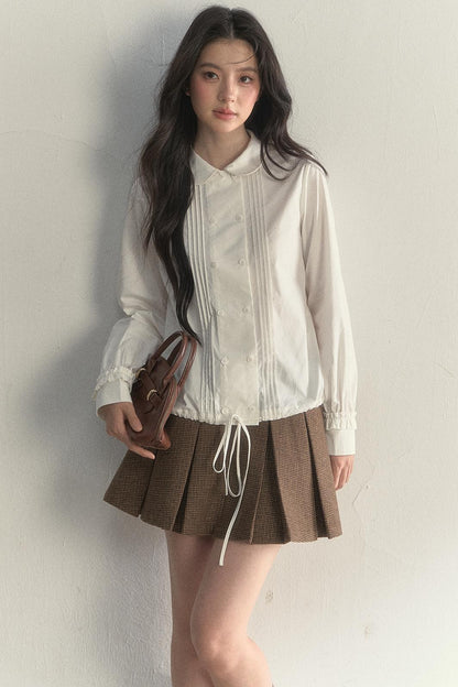 Vintage White Plaid Long Sleeve Inner Shirt