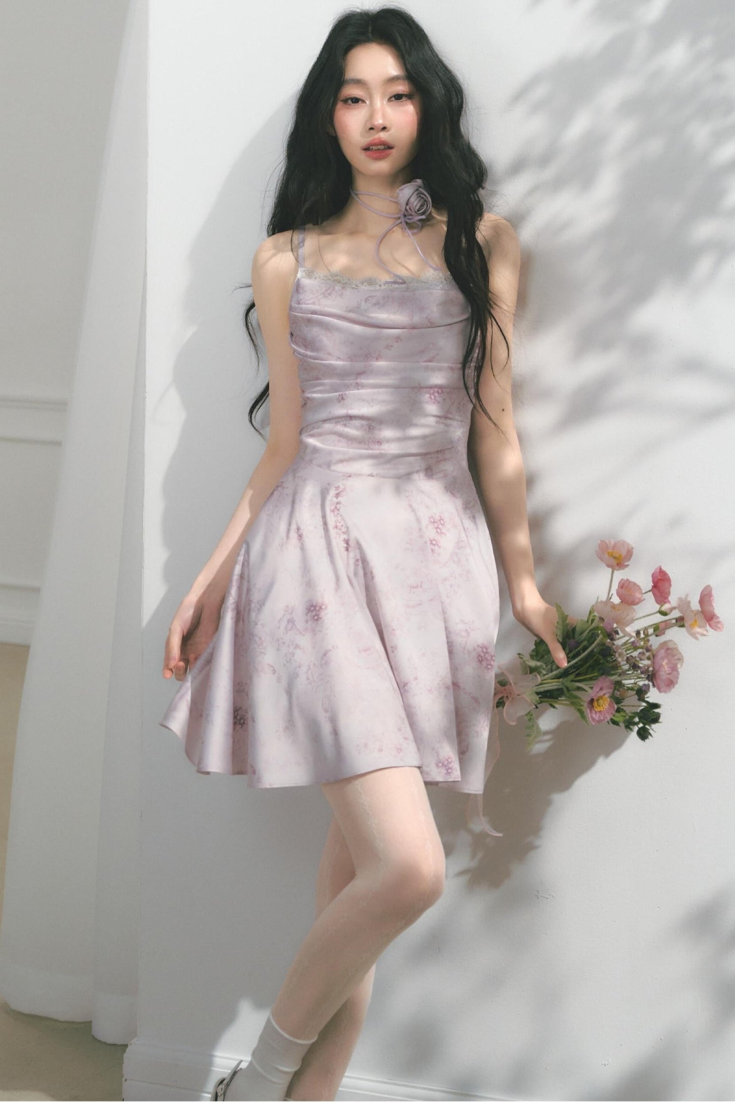 Elegant Purple Pleated Dress