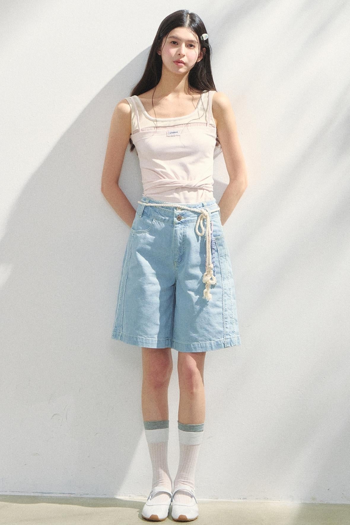 Vintage Dot Lace Denim Pants