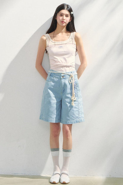 Vintage Dot Lace Denim Pants