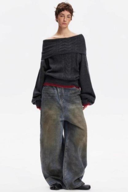 Off-Shoulder Color-Blocked Knit Top