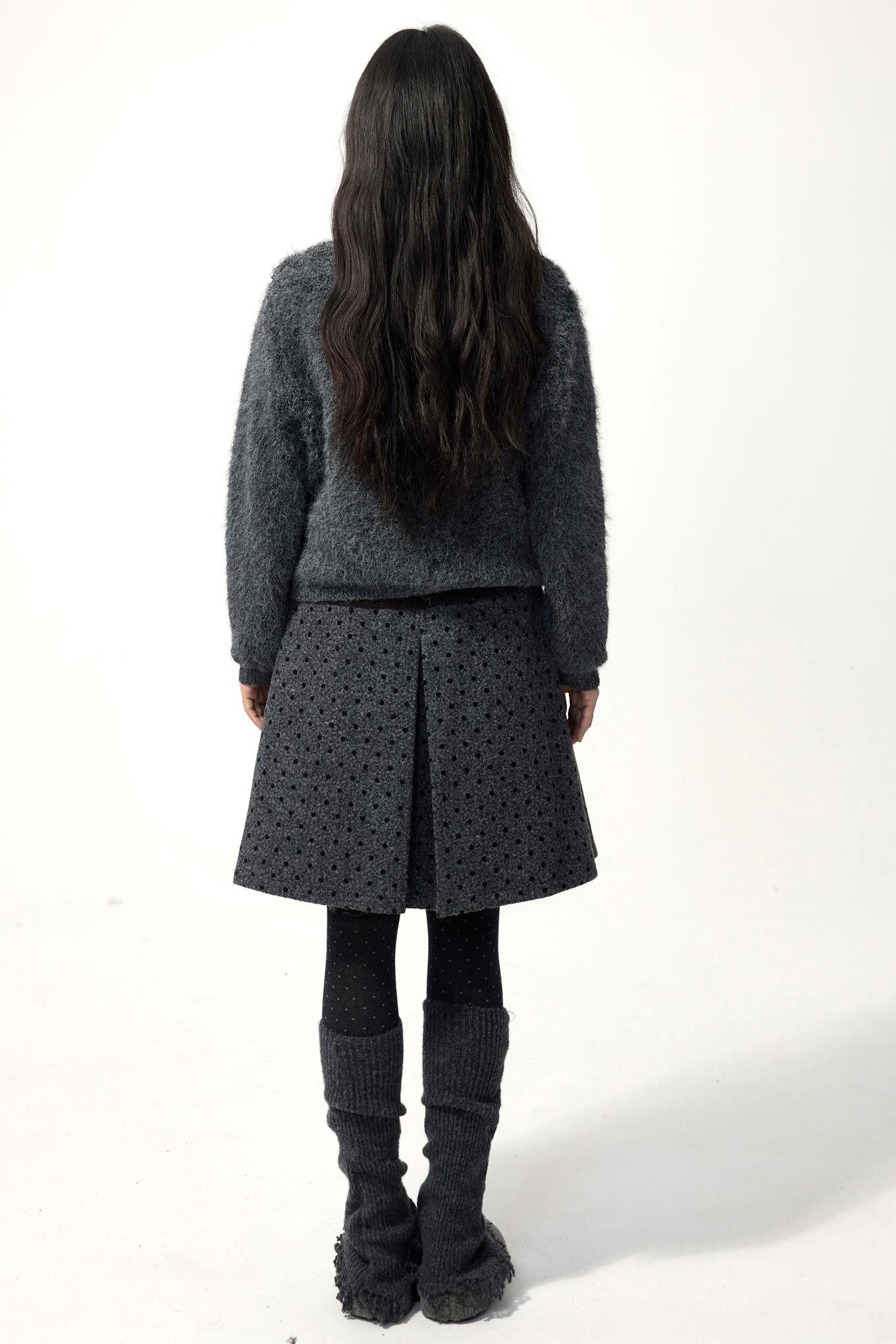 Grey Plaid Polka Dot Sweater