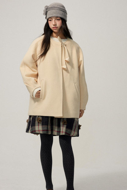 Pale Yellow Collarless Wool Coat