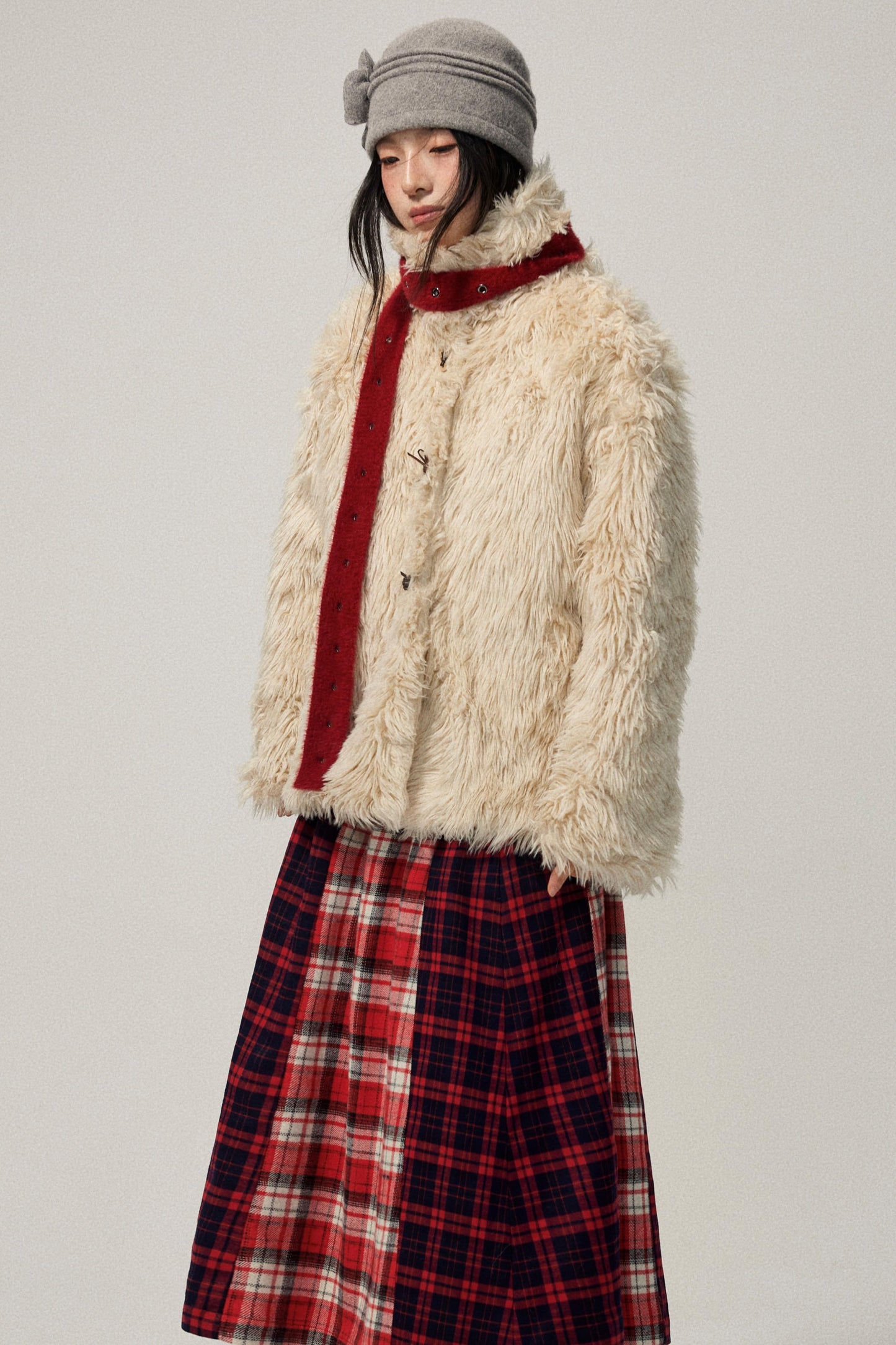 Red Plaid Elastic Waist A-Line Skirt