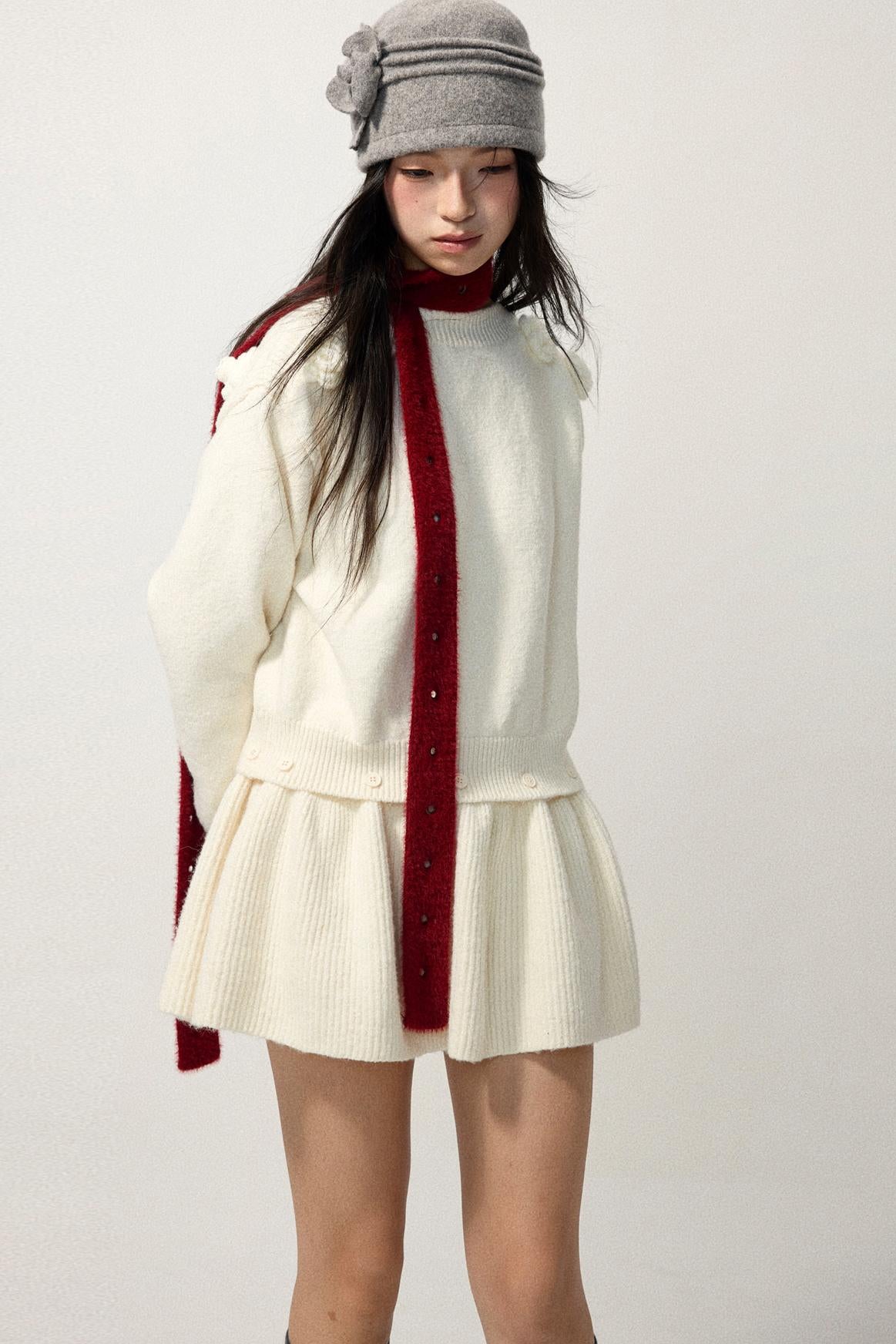 Detachable Skirt Flower Sweater Dress