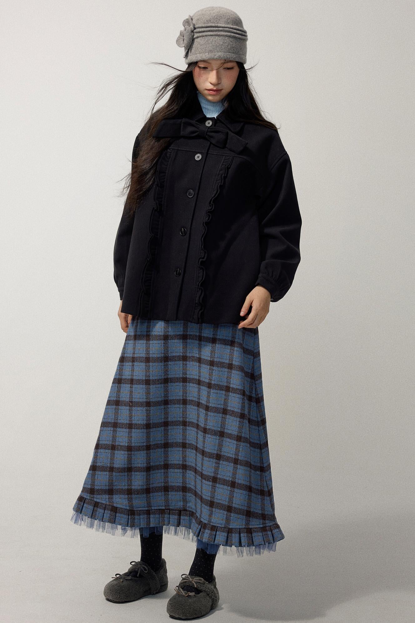 Blue Check Tweed Mermaid Skirt