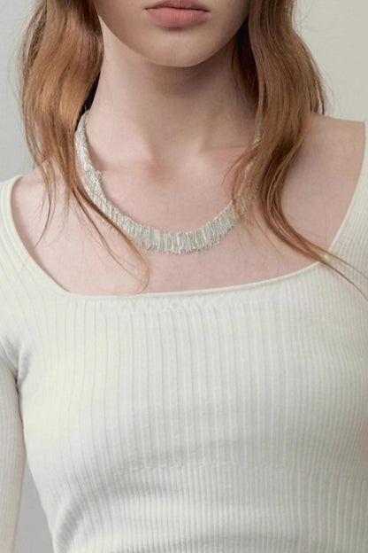 Patchwork Square Collar Knitted Top