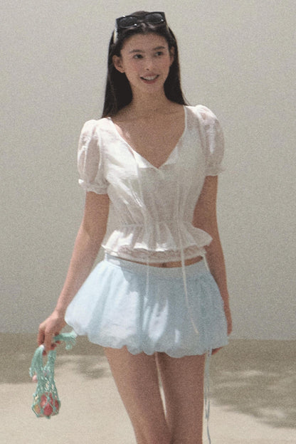 Bubble Sleeve Smock Shirt