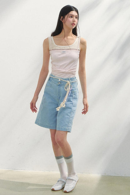 Vintage Dot Lace Denim Pants