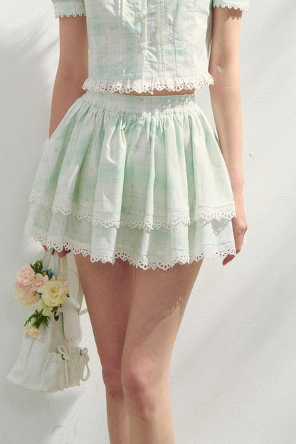 Minty Checks Skirt Shirt Set-Up