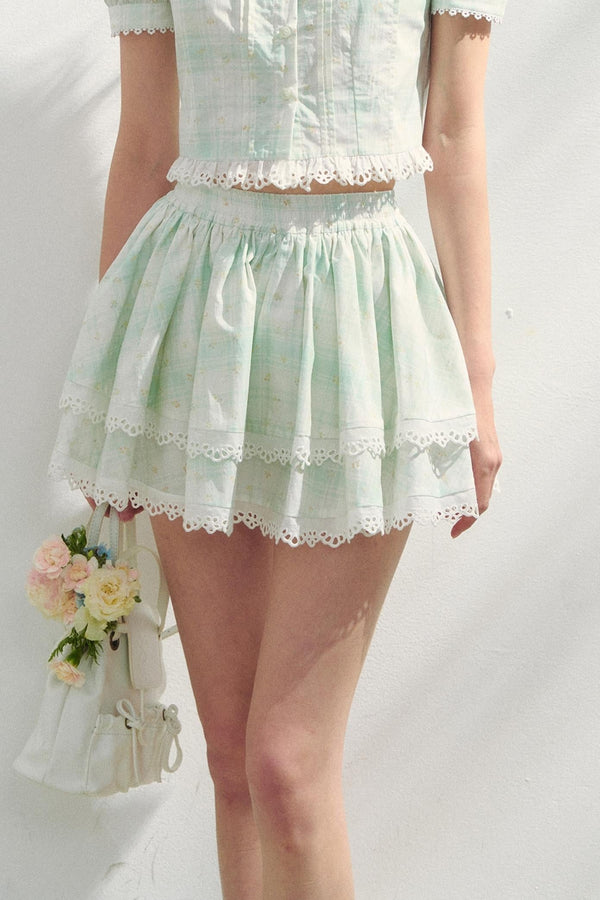 Minty Checks Skirt Shirt Set-Up