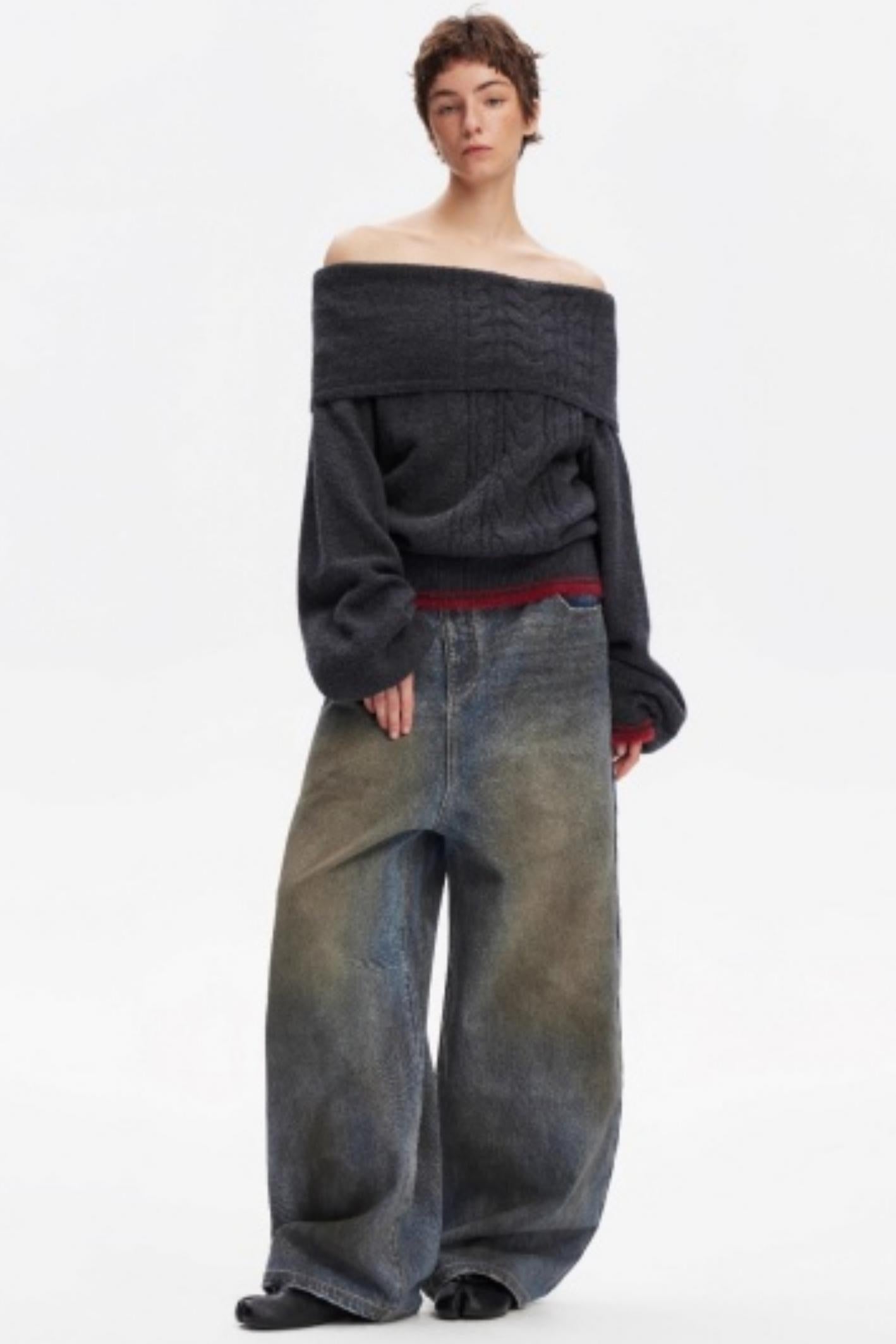 Off-Shoulder Color-Blocked Knit Top