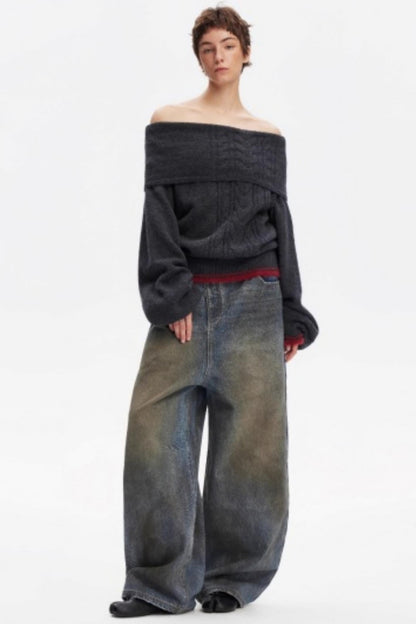 Off-Shoulder Color-Blocked Knit Top