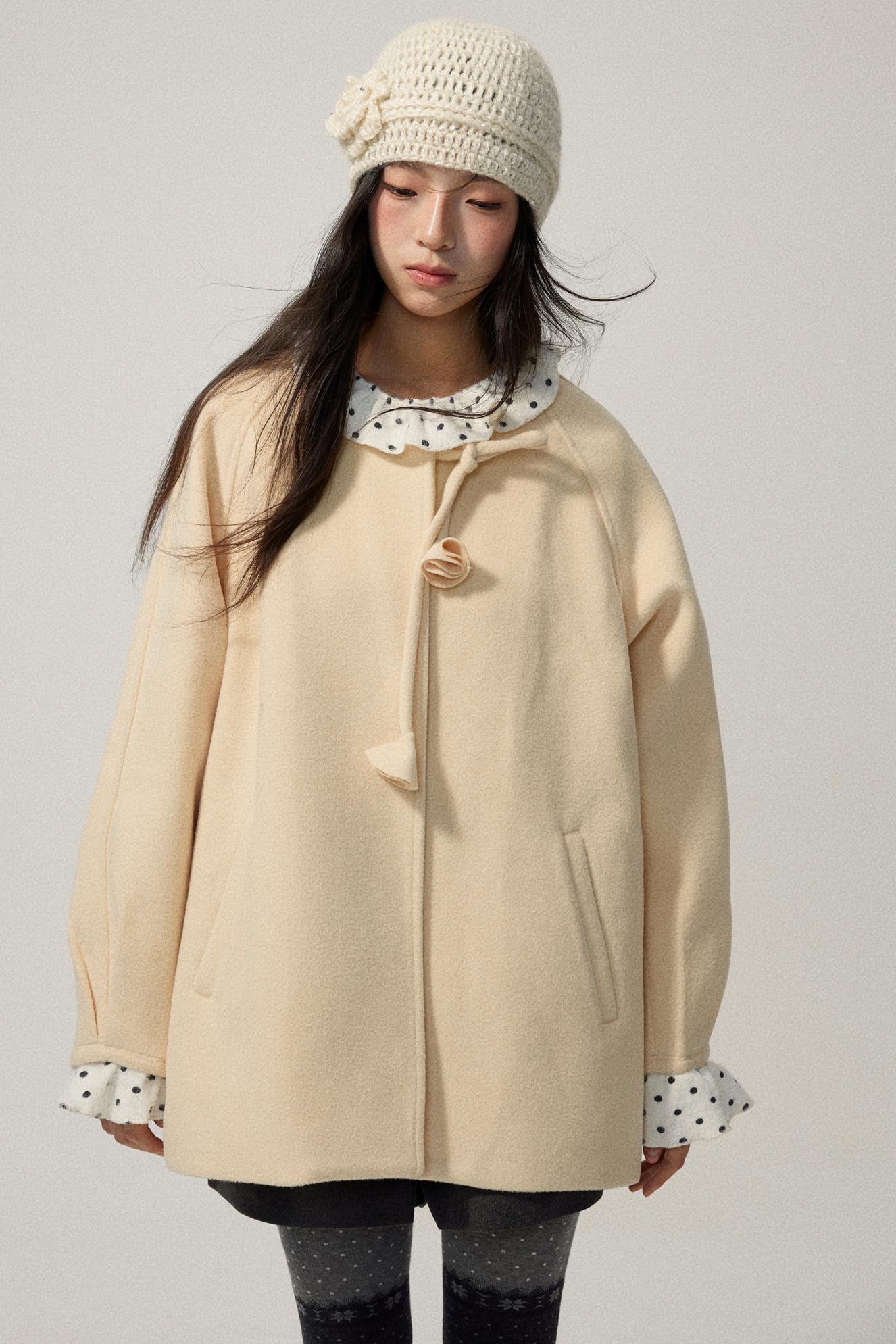 Pale Yellow Collarless Wool Coat