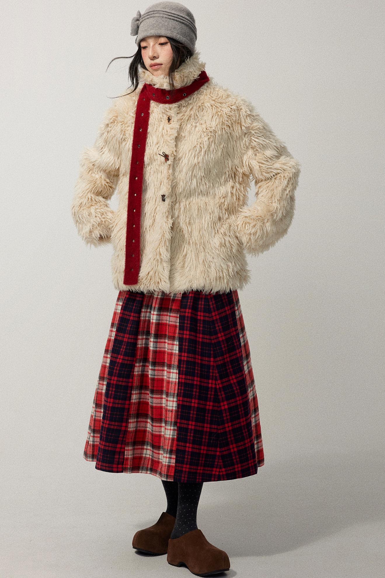 Red Plaid Elastic Waist A-Line Skirt
