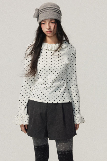 Ruffled Neck Polka Dot Top
