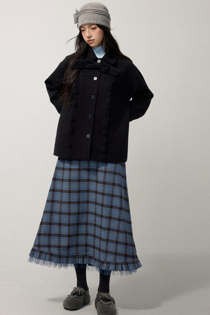 Blue Check Tweed Mermaid Skirt