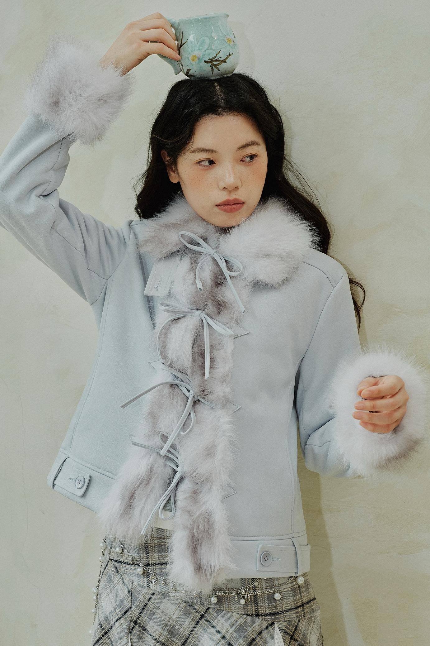 Baby Blue Suede Bow Jacket