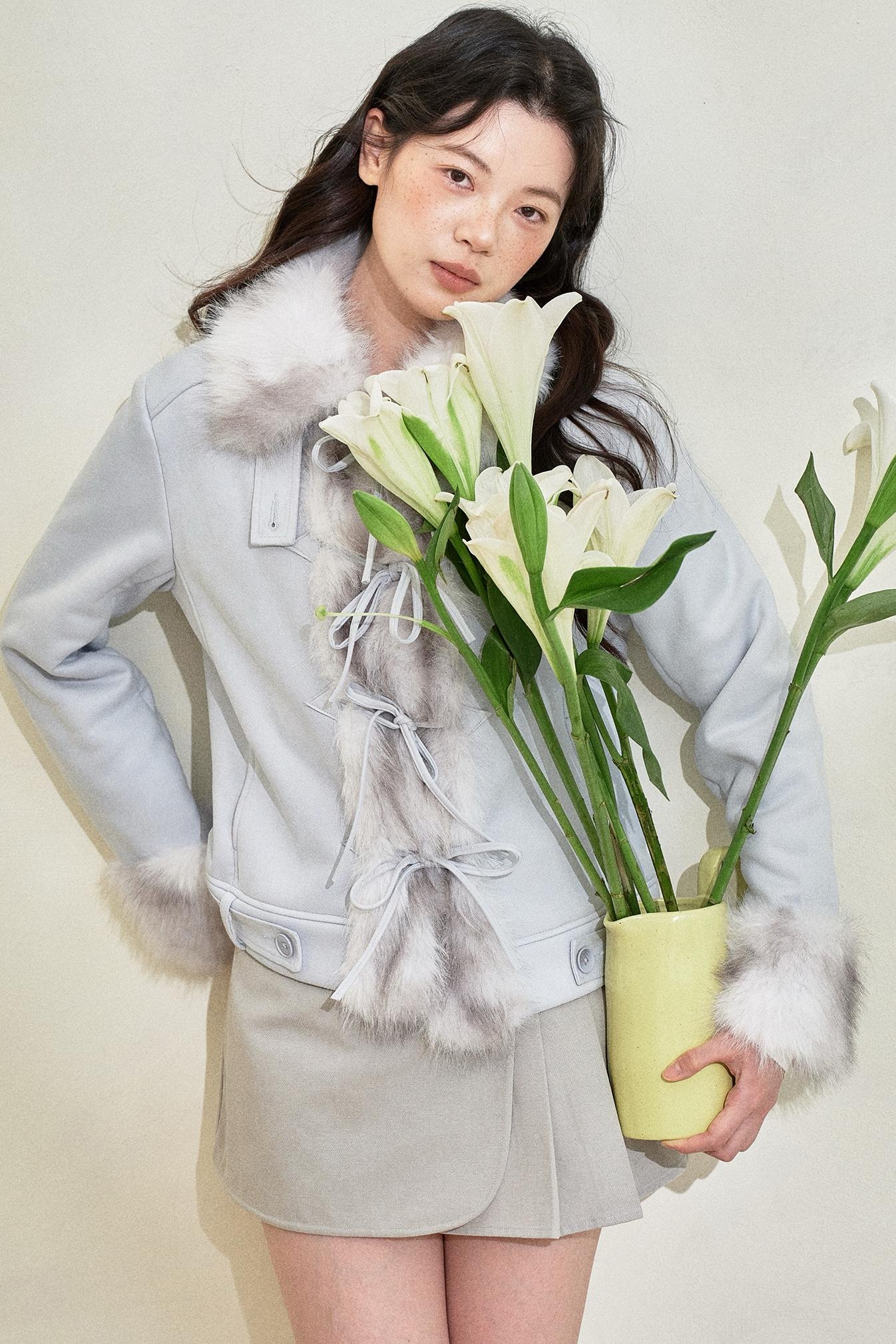 Baby Blue Suede Bow Jacket