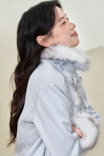 Baby Blue Suede Bow Jacket