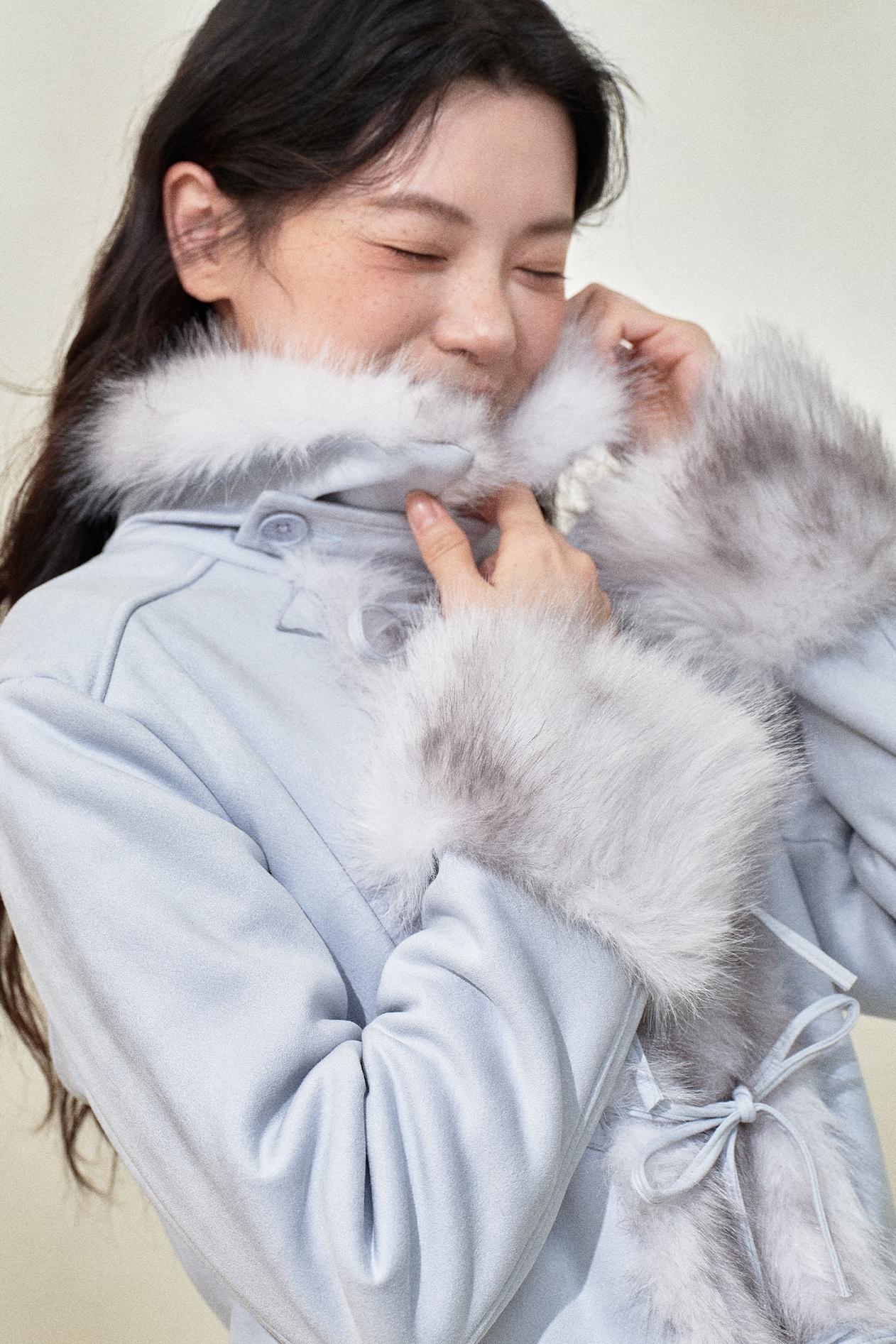 Baby Blue Suede Bow Jacket