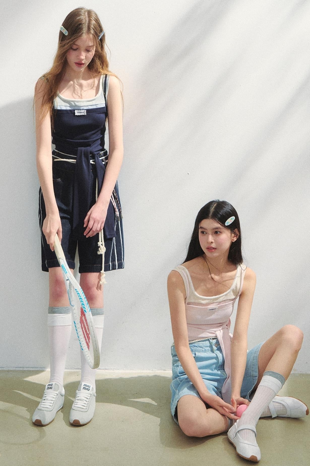 Vintage Dot Lace Denim Pants