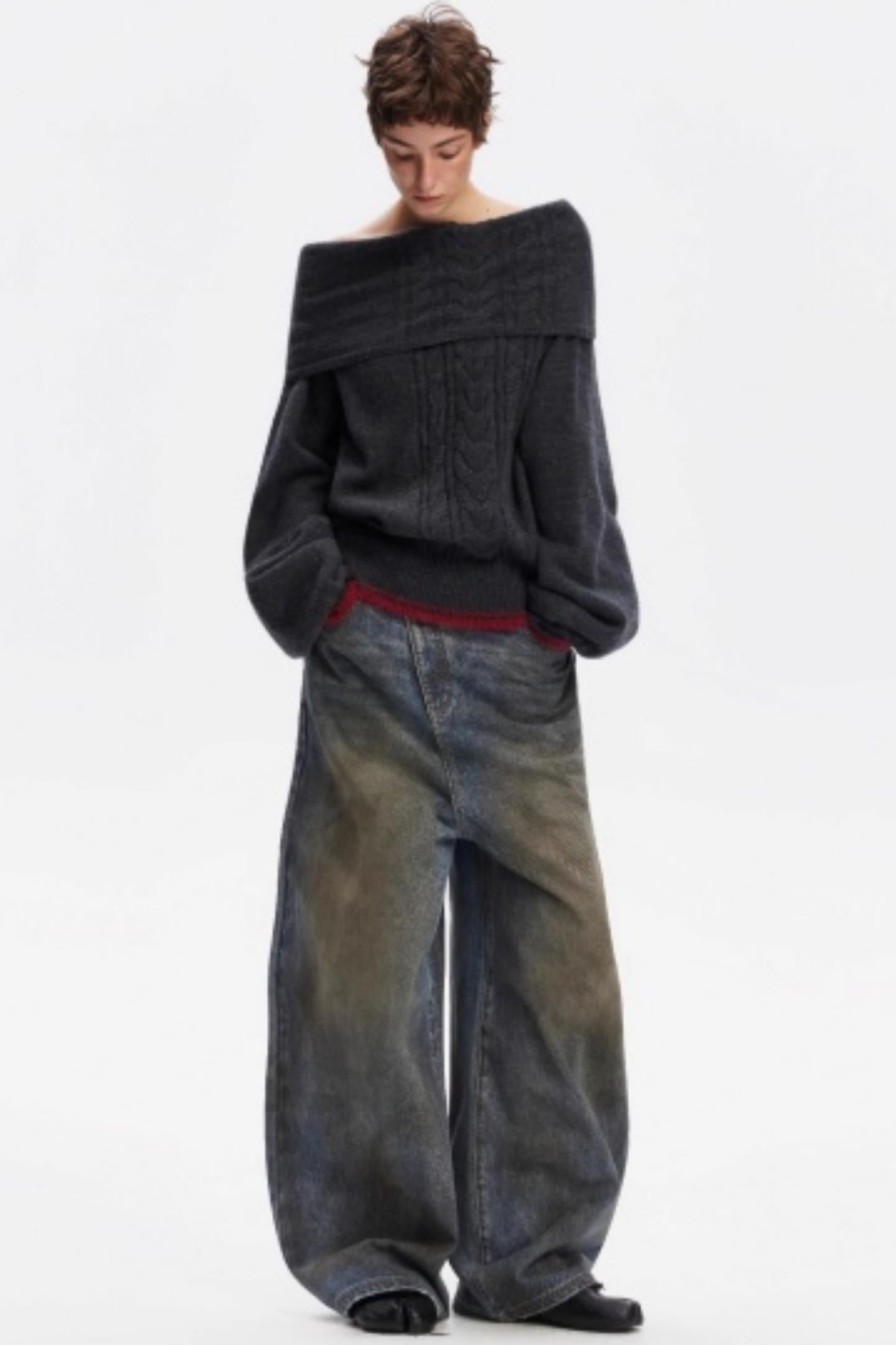 Off-Shoulder Color-Blocked Knit Top