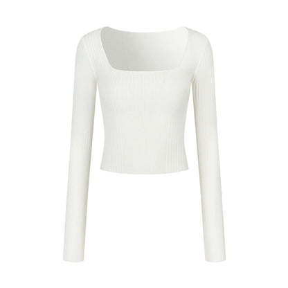 Patchwork Square Collar Knitted Top