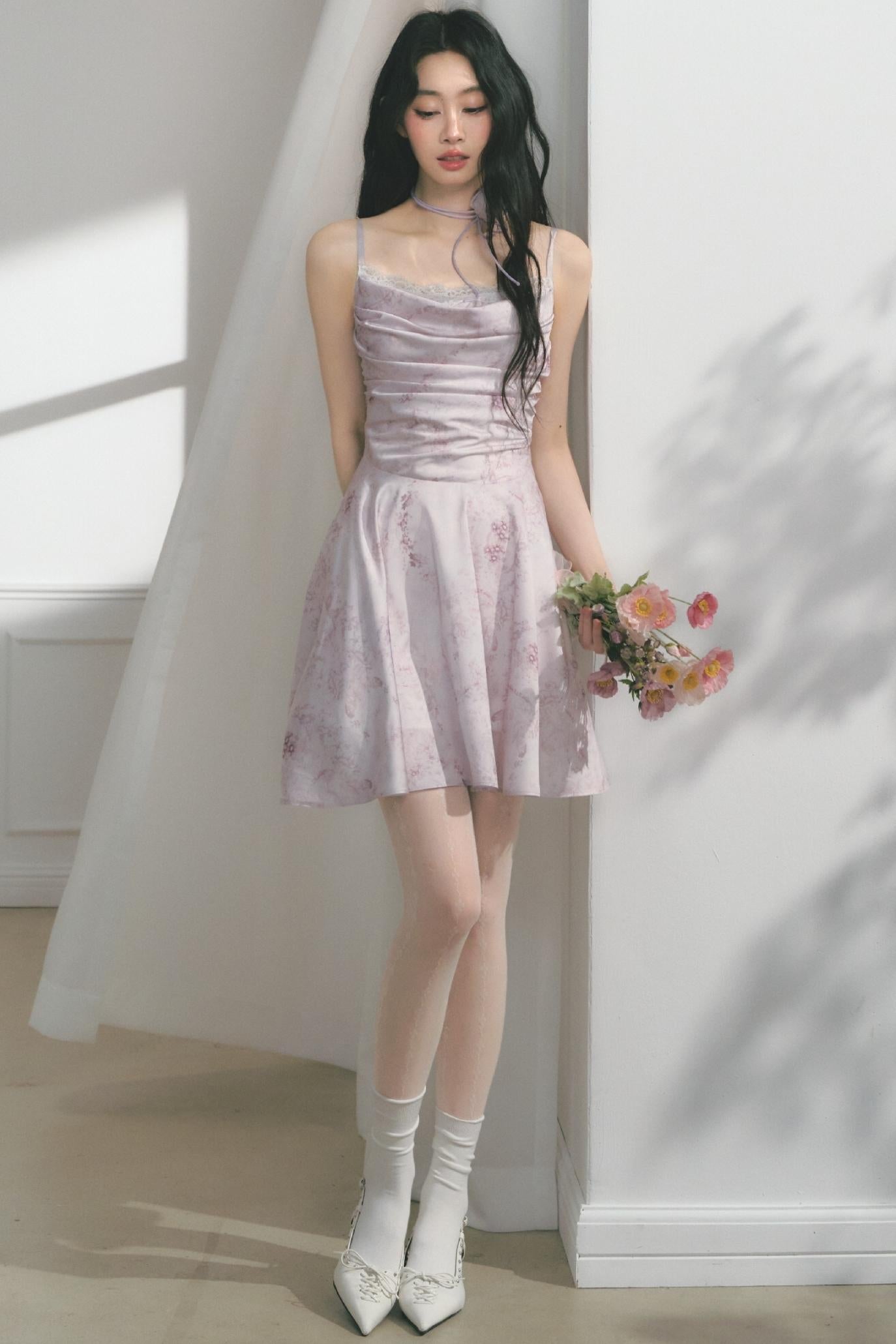 Elegant Purple Pleated Dress