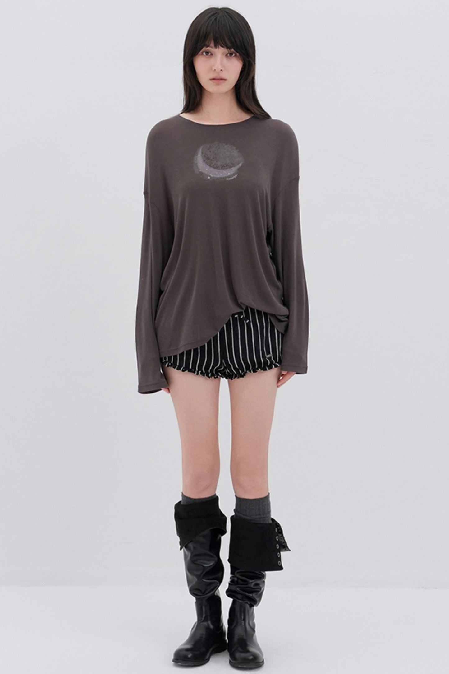 Moon Print Wool Blend Long Sleeves Top