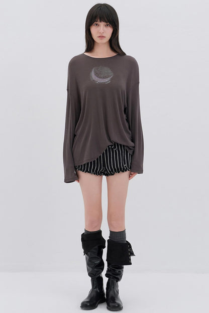 Moon Print Wool Blend Long Sleeves Top