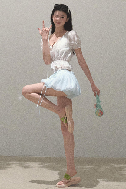 Bubble Sleeve Smock Shirt