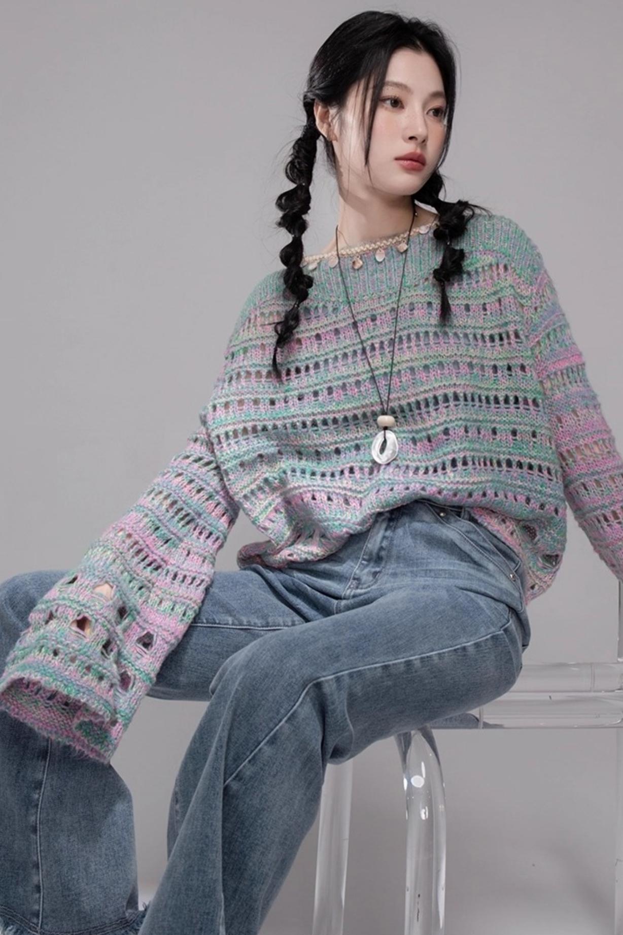 Sea Foam Wool Knit Pullover Top