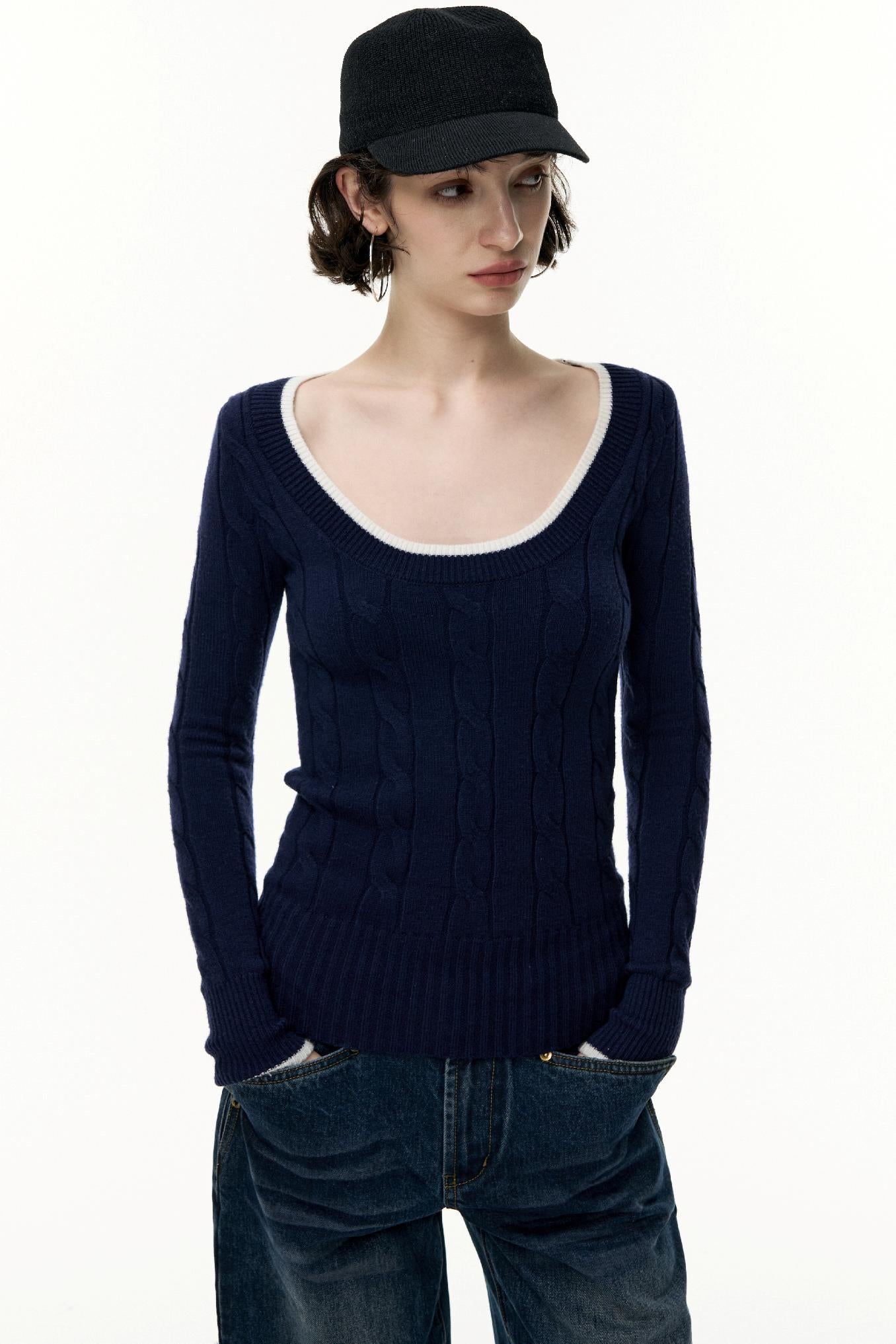 Crew Neck Tencel Wool Knit Sweater