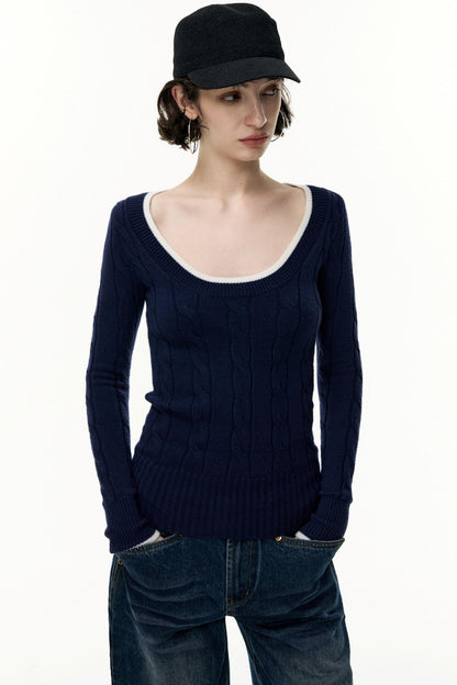 Crew Neck Tencel Wool Knit Sweater