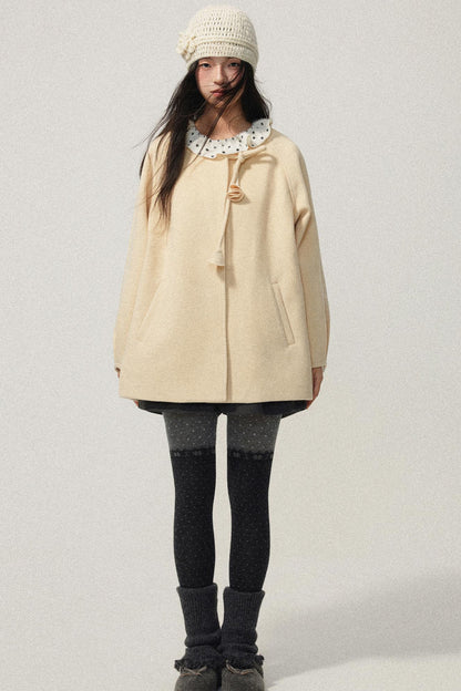 Pale Yellow Collarless Wool Coat