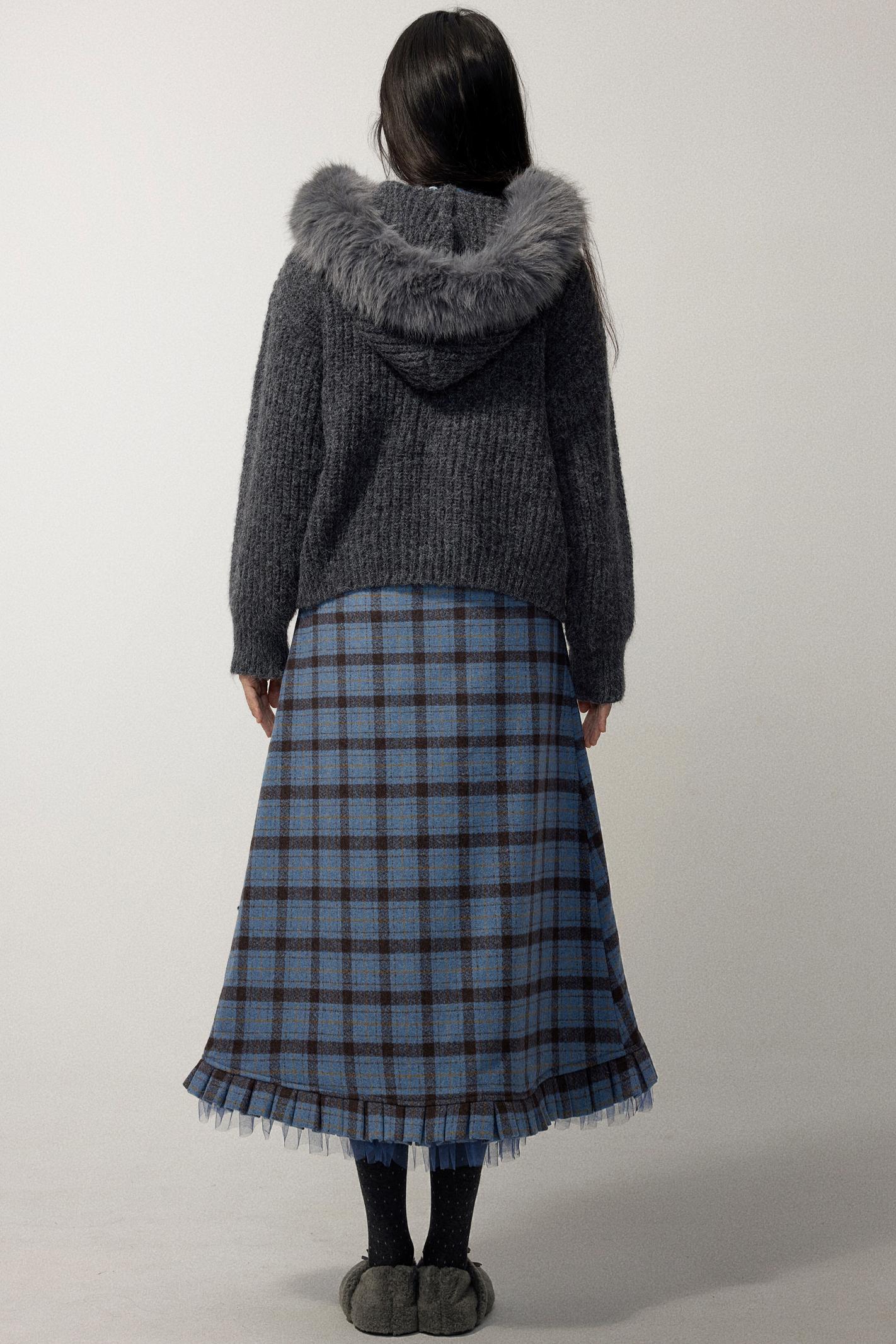 Blue Check Tweed Mermaid Skirt