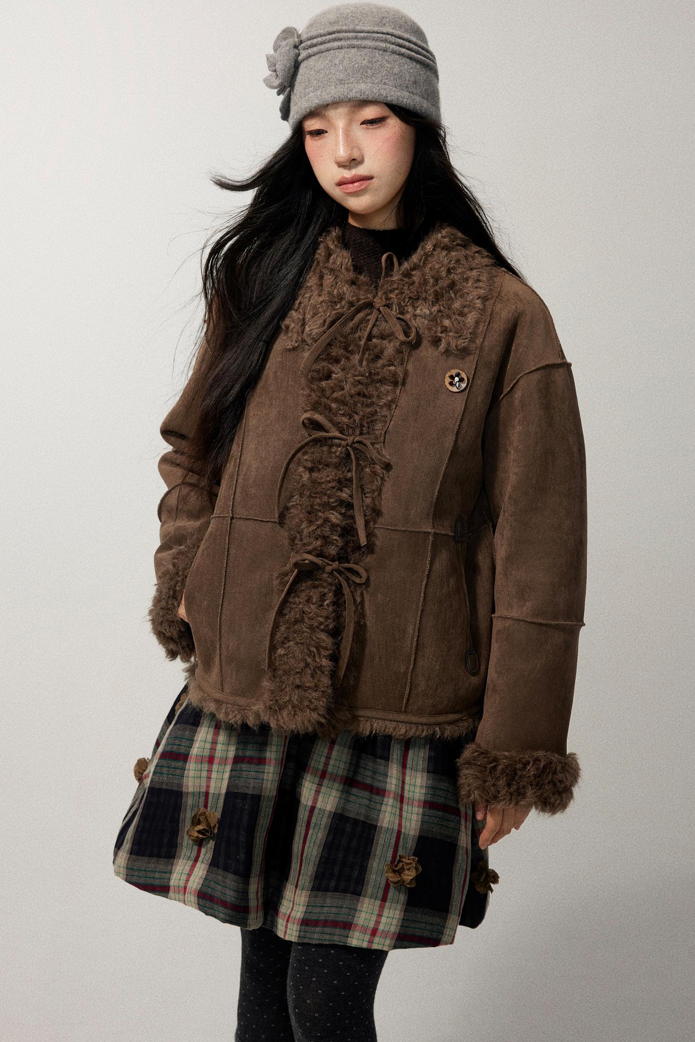 Coffee Red Plaid Cotton Warm Skirt